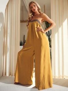 S BETRO Contrast Tape Wide Leg Cami Jumpsuit - Yellow - View 5