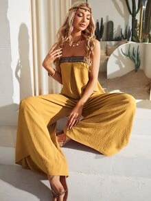 S BETRO Contrast Tape Wide Leg Cami Jumpsuit - Yellow - View 6