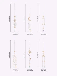 6pcs Artificial Crystal Wind Chime, Moon & Star Decor Wall Hanging Charm For Outdoor Gifts Birthday Graduation - Clear - View 3