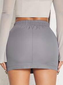 Denimoi Flap Pocket Drawstring Cargo Skirt For Summer - Grey - View 2