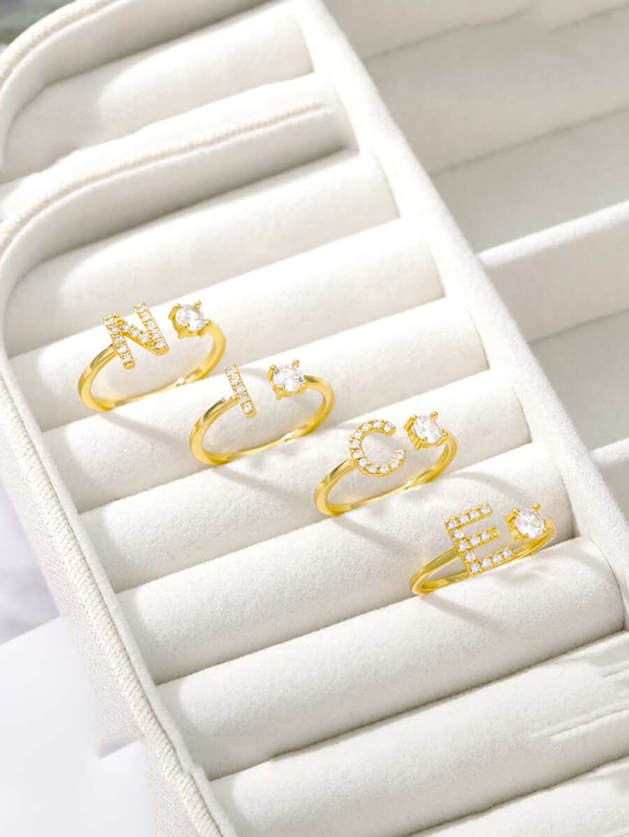CVNANA 1pc Rhinestone Decor Ring - Yellow Gold - View 1