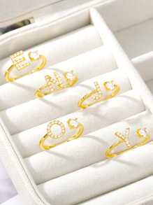 CVNANA 1pc Rhinestone Decor Ring - Yellow Gold - View 4