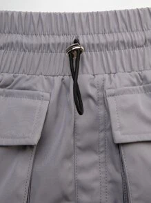 Denimoi Flap Pocket Drawstring Cargo Skirt For Summer - Grey - View 6