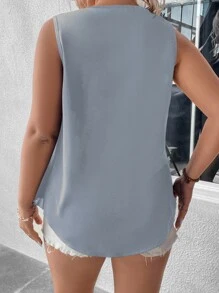 SHEIN Holidaya Áo sơ mi Plus Size Bất đối xứng Xù màu trơn Giải trí - Màu xanh bụi bặm - Xem 2