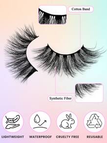 3對全假睫毛20毫米豐盈睫毛蓬鬆條假睫毛睫毛 - 黑色 - 查看 6