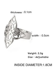 1pc Exquisite Stainless Steel Hollow Out Leaf Single Ring For Women For Daily Decoration - Silver - View 3