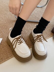 女士繫帶厚底學院厚底牛津鞋適用於戶外