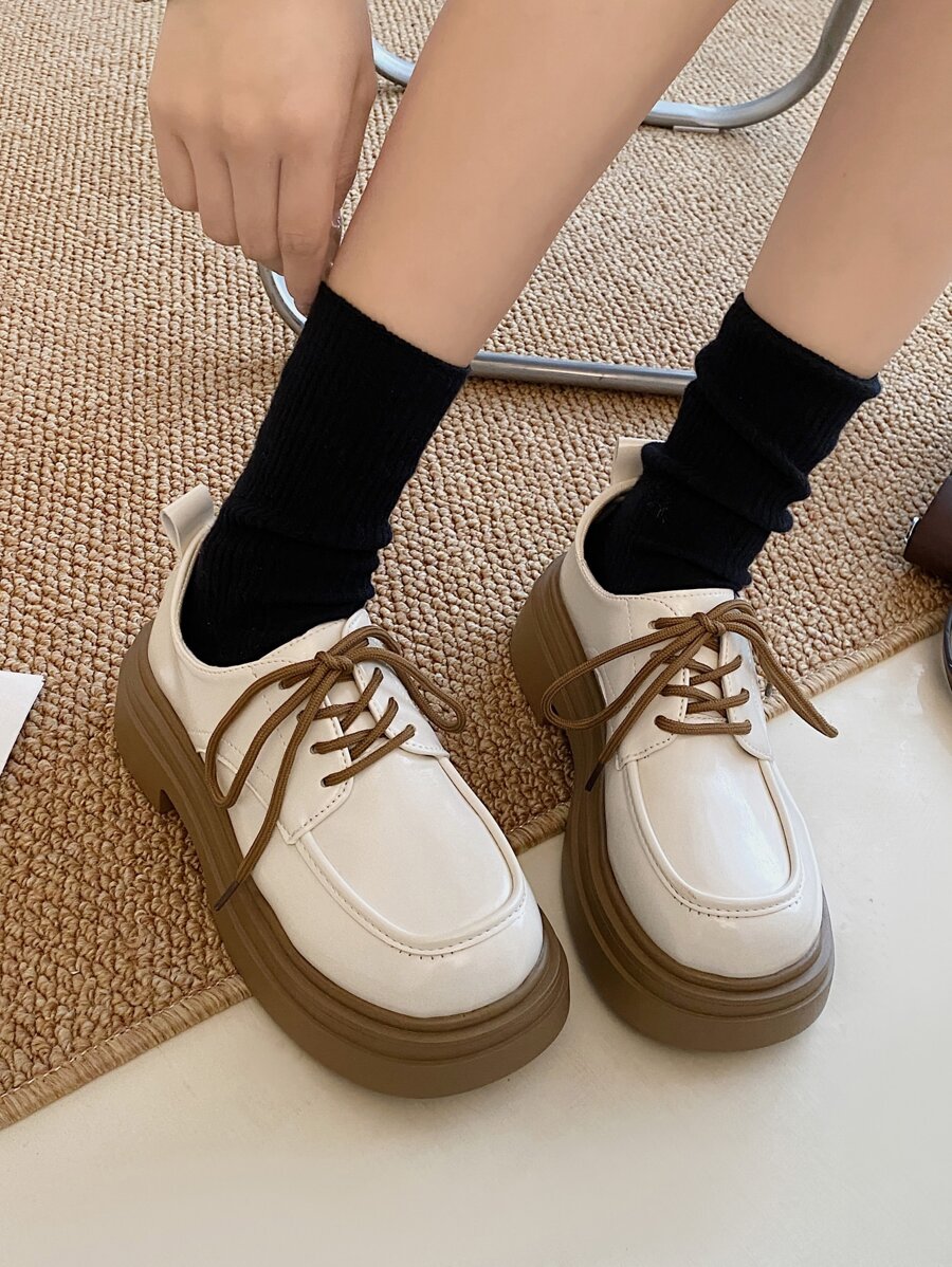 女士繫帶厚底學院厚底牛津鞋適用於戶外