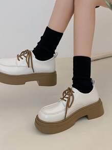 女士繫帶厚底學院厚底牛津鞋適用於戶外