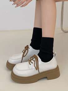 女士繫帶厚底學院厚底牛津鞋適用於戶外