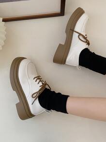 女士繫帶厚底學院厚底牛津鞋適用於戶外