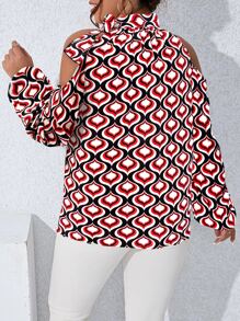 SHEIN Clasi 大碼滿版印花挖肩側打結襯衫 - 彩色 - 查看 2