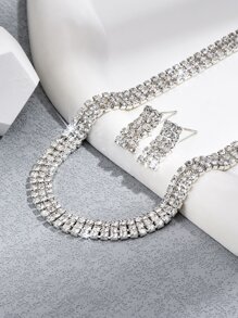 3 piezas/set Set joya con diseño de diamante de imitación - Plateado - Ver 2