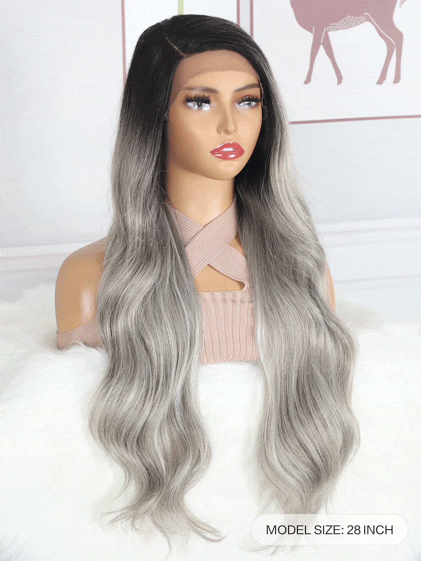 13*1丁字蕾絲長款小波浪人造假髮 - 彩色 - 查看 2