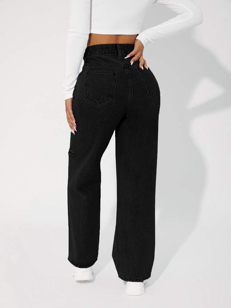 High Waist Cut Out Straight Leg Jeans