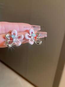 Rhinestone Decor Flower Stud Earrings - Multicolor - View 4