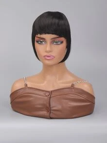Short Straight Synthetic Hair Bangs With Sideburns - Black - View 3
