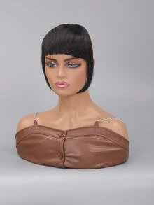 Short Straight Synthetic Hair Bangs With Sideburns - Black - View 4
