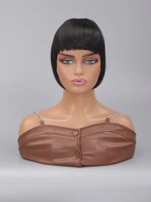 Short Straight Synthetic Hair Bangs With Sideburns - Black - View 5