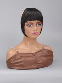 Short Straight Synthetic Hair Bangs With Sideburns - Black - View 6