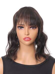 Short Curly Synthetic Hair Topper With Bangs - Black - View 1
