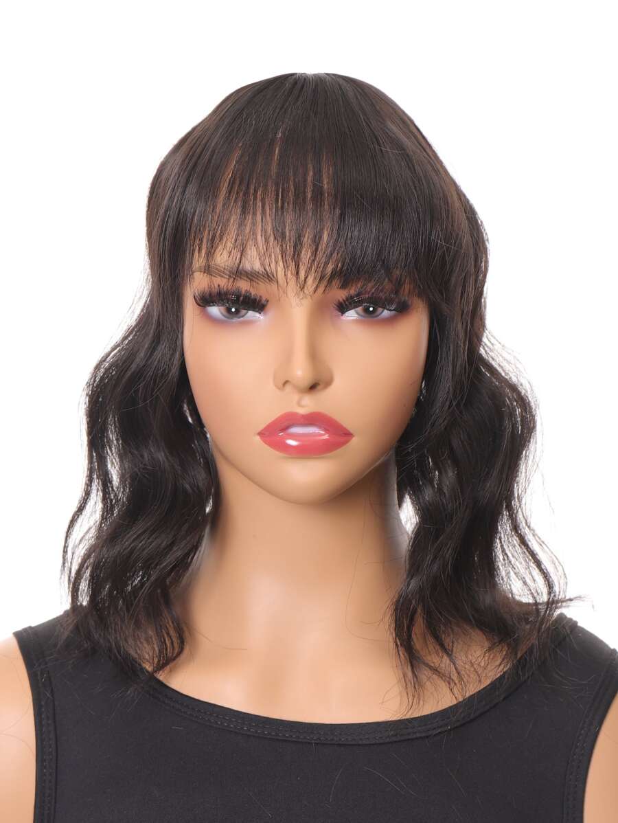 Short Curly Synthetic Hair Topper With Bangs - Black - View 1