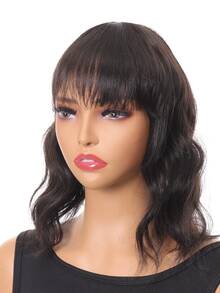 Short Curly Synthetic Hair Topper With Bangs - Black - View 4