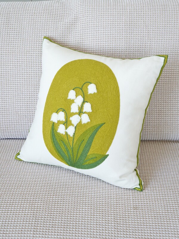1pc Floral Embroidered Decorative Throw Pillow Case, Canvas Cushion