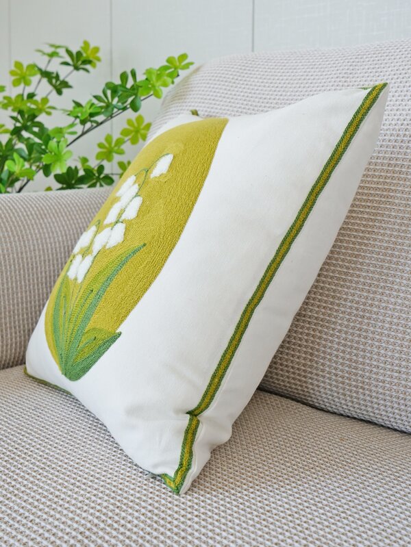 1pc Floral Embroidered Decorative Throw Pillow Case, Canvas Cushion