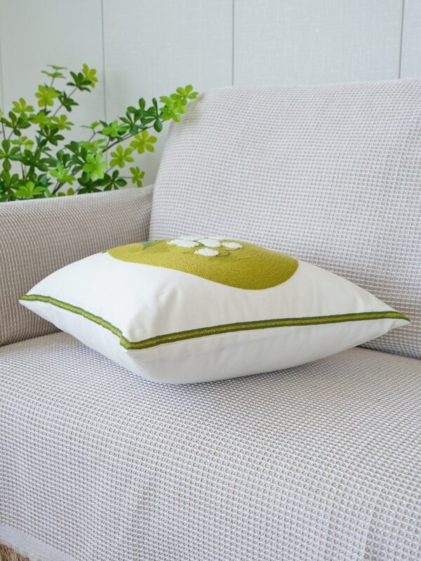 1pc Floral Embroidered Decorative Throw Pillow Case, Canvas Cushion