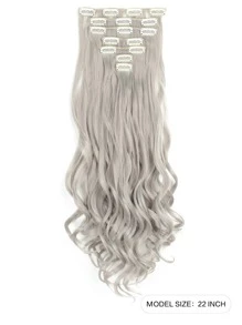 Clip In Hair Extensions 4PCS Highlight Hair Piece Long Wavy Clip In Extensions Full Head Synthetic Fiber Hairpieces For Women - Grey - View 2