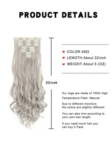 Clip In Hair Extensions 4PCS Highlight Hair Piece Long Wavy Clip In Extensions Full Head Synthetic Fiber Hairpieces For Women - Grey - View 4