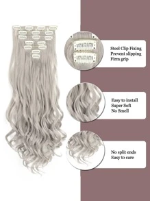 Clip In Hair Extensions 4PCS Highlight Hair Piece Long Wavy Clip In Extensions Full Head Synthetic Fiber Hairpieces For Women - Grey - View 5