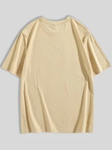 Atosha Guys Slogan & Cartoon Graphic Tee - Khaki - View 2