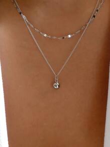 1入組時尚鋅合金球吊墜多層次項鍊適合女士日常裝飾 - 銀色 - 查看 1