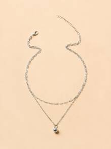 1入組時尚鋅合金球吊墜多層次項鍊適合女士日常裝飾 - 銀色 - 查看 3