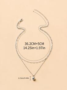 1入組時尚鋅合金球吊墜多層次項鍊適合女士日常裝飾 - 銀色 - 查看 4