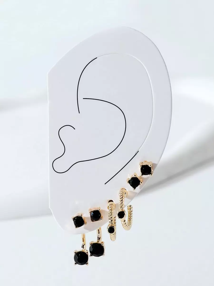 3pairs/set Rhinestone Decor Earrings