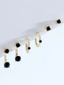 3pairs/set Rhinestone Decor Earrings