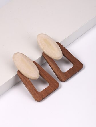 Wooden Geometric Stud Earrings