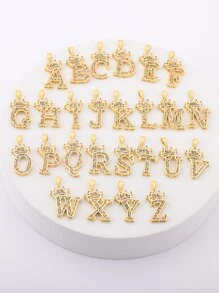 Cubic Zirconia Decor Letter & Crown Charm Necklace - Yellow Gold - View 2