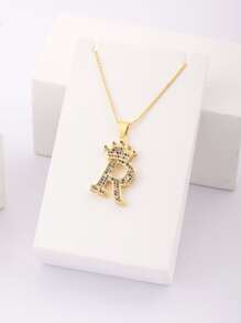 Cubic Zirconia Decor Letter & Crown Charm Necklace - Yellow Gold - View 7