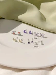 6對/套蝴蝶和心耳釘 - 彩色 - 查看 3