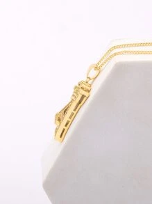 Cubic Zirconia Decor Letter & Crown Charm Necklace - Yellow Gold - View 10