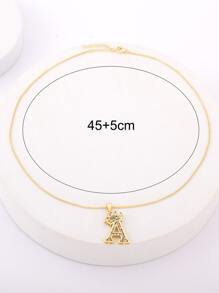 Cubic Zirconia Decor Letter & Crown Charm Necklace - Yellow Gold - View 13