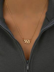 1入組復古金屬質感樹葉吊墜項鍊適用於女士日常裝飾