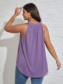 SHEIN LUNE Plus Solid Button Detail Tank Top - Purple - View 4