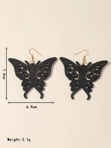 Pendientes largos con mariposa - Negro - Ver 3