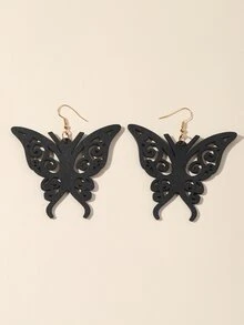 Pendientes largos con mariposa - Negro - Ver 4