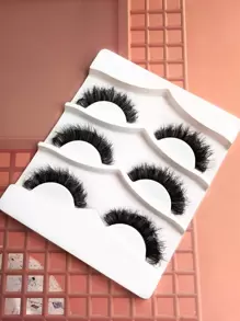 Asiteo 3 Pairs Full Strip Lashes Fluffy Short Natural Thick Soft Volume Long Lasting Wispy False Eyelashes Strip Lashes, Lashes, Eyelashes, Fake Lashes - Black - View 4